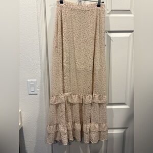 Elegant Floral Cream Maxi Skirt